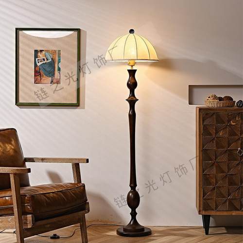 中古布艺风落地灯客厅沙发旁立式台灯复古南洋风床头氛围落地灯