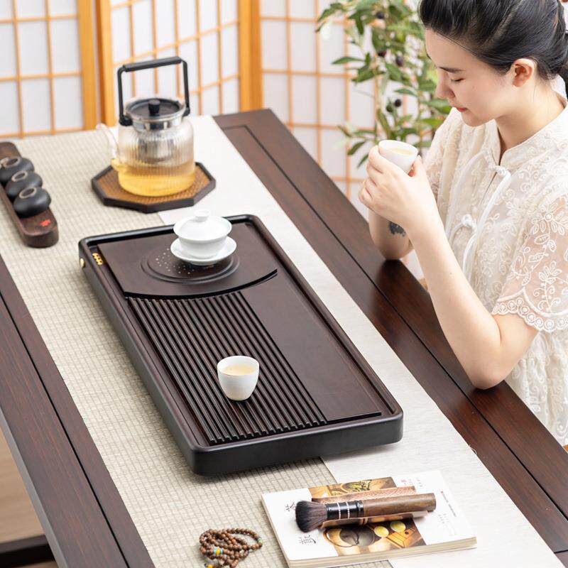 实木茶盘家用排水式茶台胡桃木简约茶海整块办公室茶几套装大小号