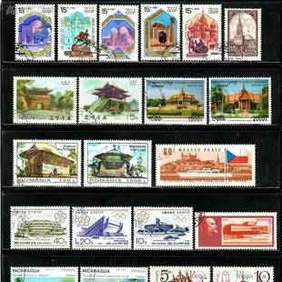 外国建筑邮票100枚不重复100种不同建筑风光海外原包未拆封