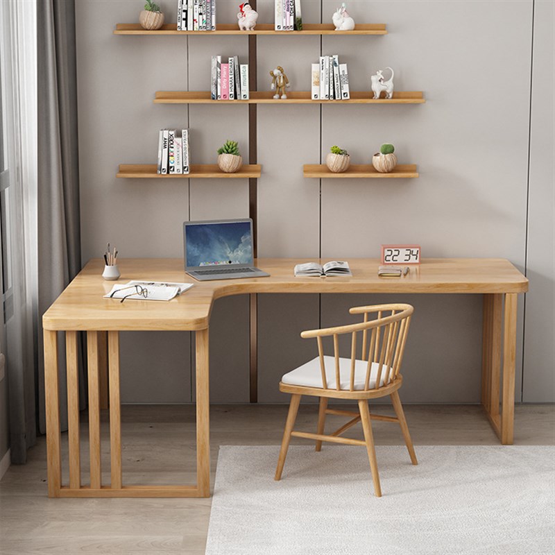 实木L型书桌转角台式电脑桌家用卧室靠墙角工作台拐角学习办公桌