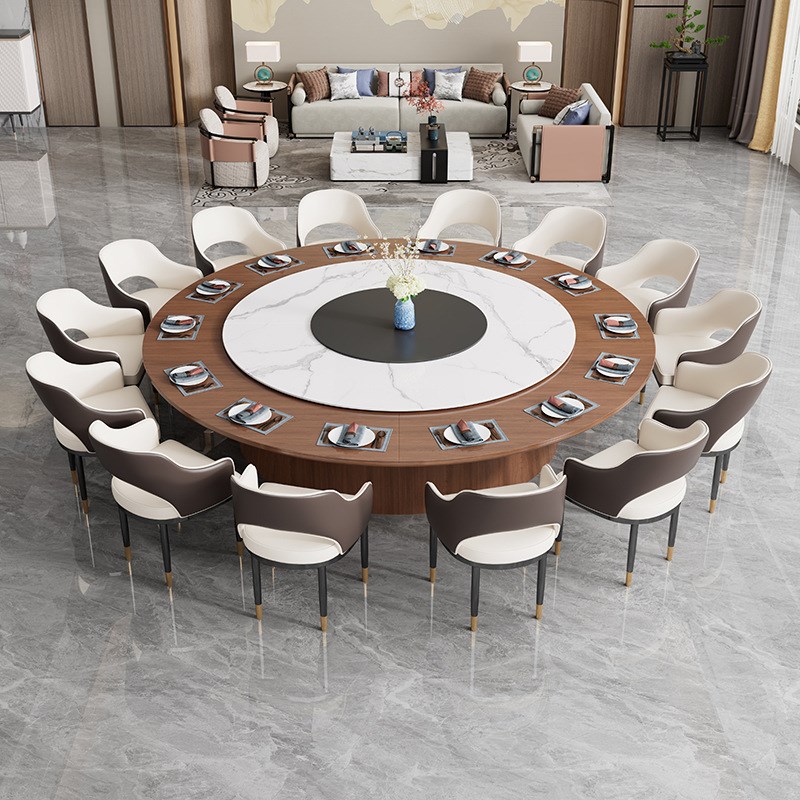 现代简约酒店餐桌大圆桌饭店包厢16人岩板2.4米接待电动火锅