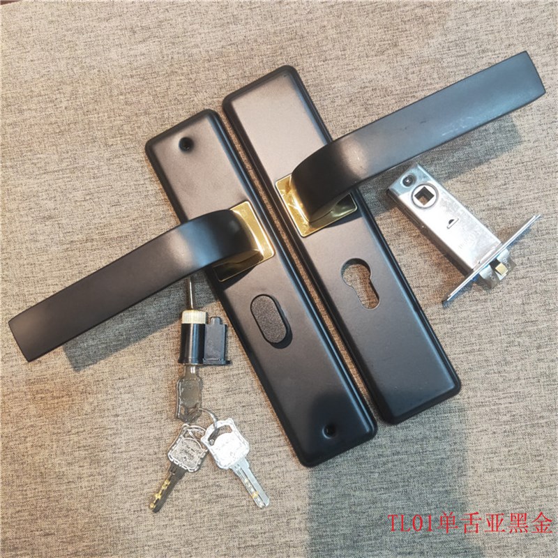 黑色不生锈静音单舌门锁卧室门锁家用浴室锁具卫生间门把手锁