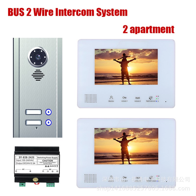 嵌入式 BUS二线制1/2/3/4户公寓直按式楼宇对讲系统可视对讲门铃