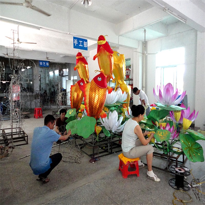 鸳鸯戏水中秋节花灯嫦娥奔月小白兔彩灯制作荷花莲藕灯光