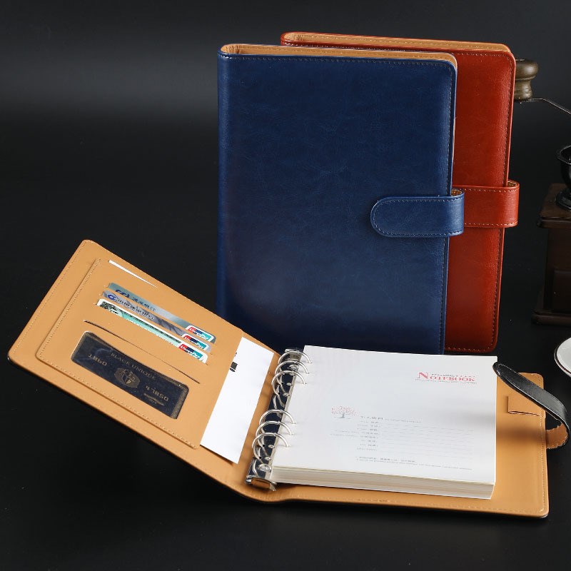 A5B5带扣仿皮商务笔记本logo pu皮革笔记本子办公活页记事本