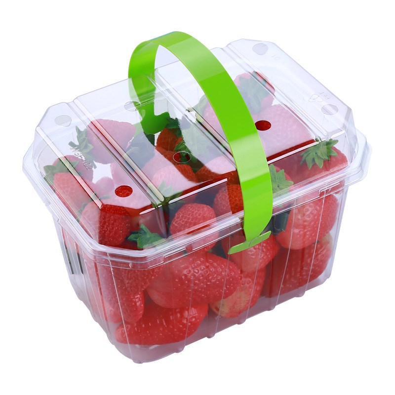 一次性塑料带盖手提篮草莓盒子水果提篮长方形透明水果盒现货