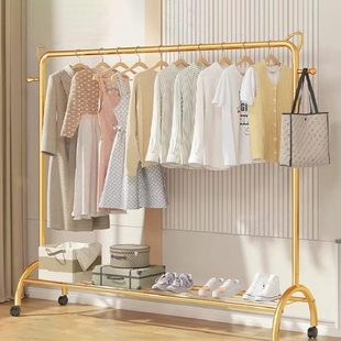 落地晾衣杆带轮滑动凉晒被子结实加厚加粗卧室内挂阳台移动置物架