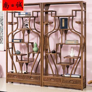 红木家具鸡翅木酒瓶博古架中式客厅茶室多宝阁玄光摆设实木置物架