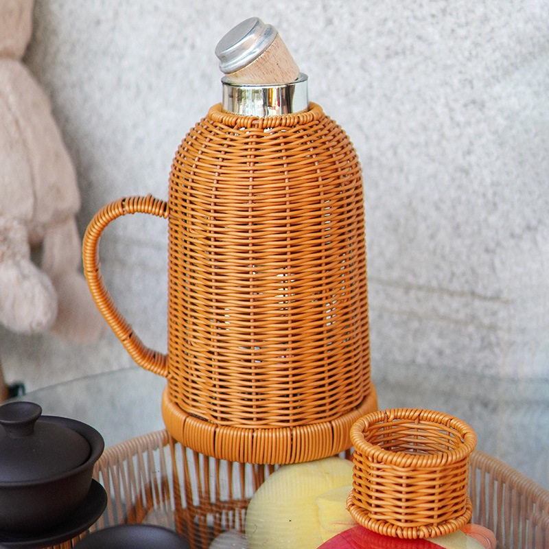 仿藤编保温壶手工编织保温水瓶内胆水壶学生宿舍水壶酒店餐厅茶水
