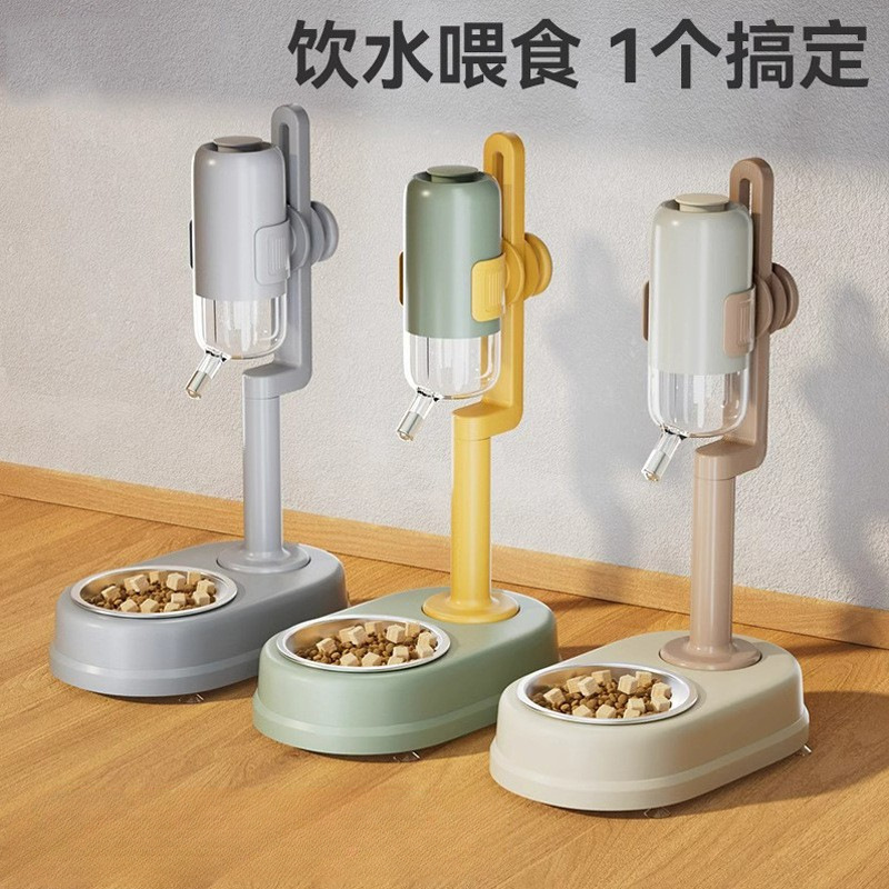 陶瓷双层宠物饮水喂食器一体狗狗自动滚珠饮水机猫碗挂笼狗碗用品