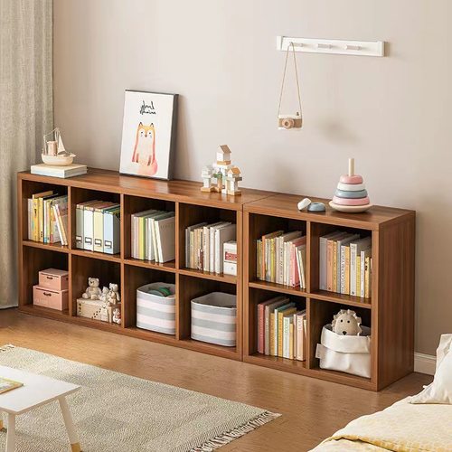 书架置物架落地家用分层架简约现代卧室多层收纳格子柜学生矮书柜