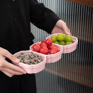 三宫格茶点盘陶瓷分格茶食盘小吃拼盘摆盘酒店家用果盘点心盘托盘