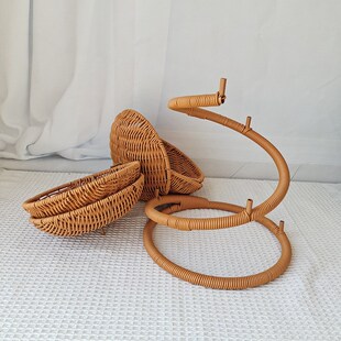 热销迎客松形状藤编收纳多层次果盘加粗钢管支架可拆卸果盘