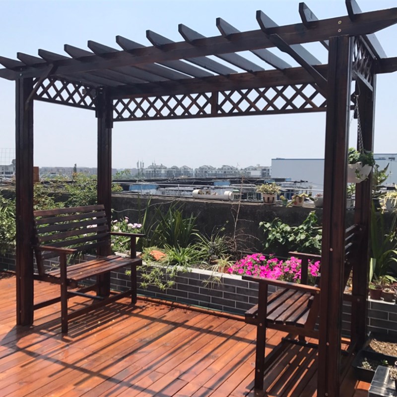9U防腐木屋凉亭葡萄架户外庭院桌椅休闲家具花园碳化实木爬藤花架