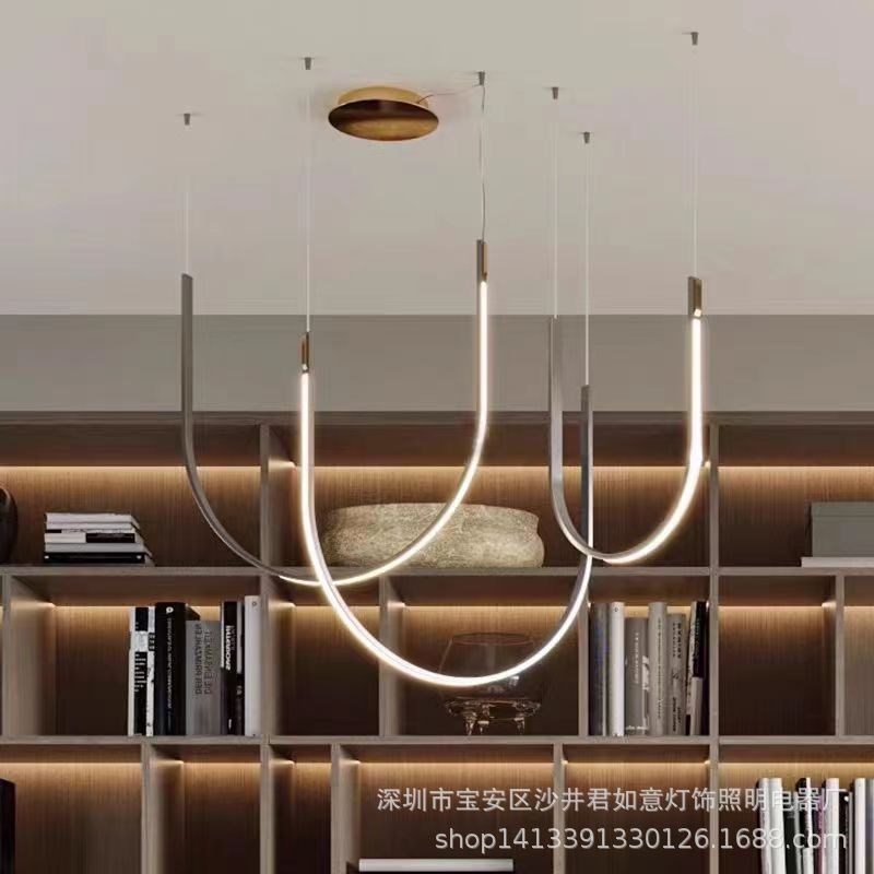 客厅现代简约新款线条U型设计师餐厅展厅吊灯工业风皮带意式创意