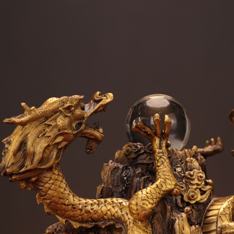 铜双龙戏珠摆件 二龙戏珠 铜双龙工艺品 家居店铺 铜龙摆件