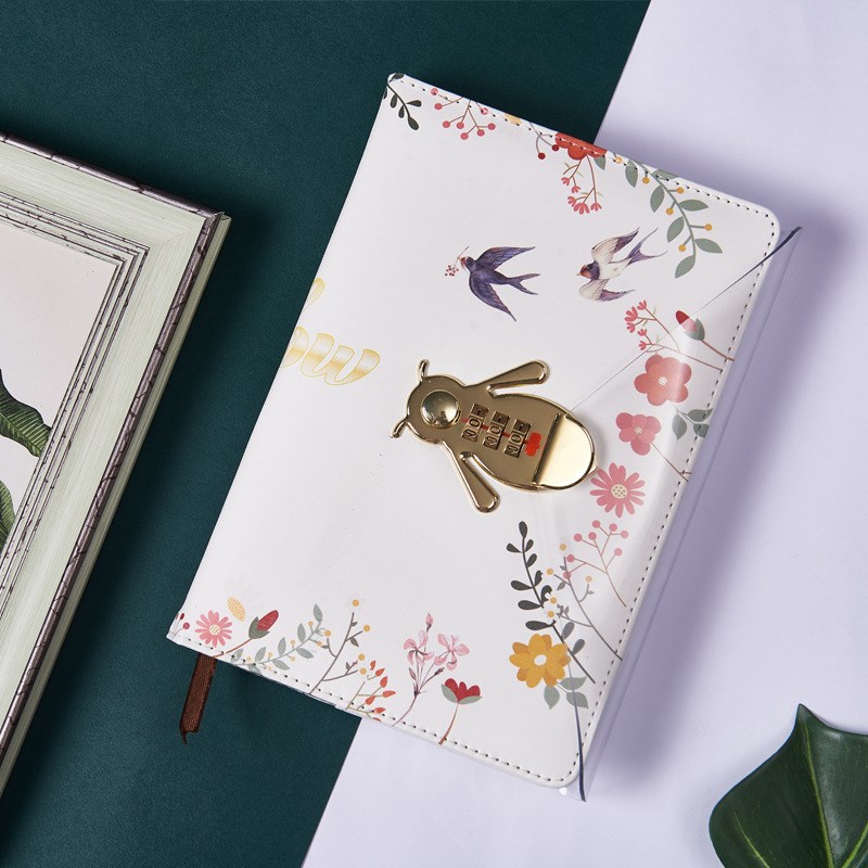 春暖花开密码本带锁日记本学生创意手账本文具笔记本A5记事本子厚