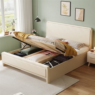 奶油風(fēng)實(shí)木床白色1.8米現(xiàn)代簡約輕奢床主臥1.5m家用雙人床儲物床