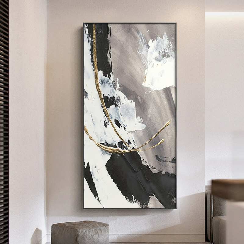 北欧现代抽象竖版装饰画走廊喷绘油画设计师非手绘玄关画