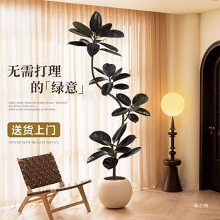 橡皮树室内装饰家居仿真绿植树盆景黑金刚摆件客厅大型落地盆栽假