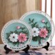 中式 饰工艺品 通花雕空陶瓷挂盘摆件纯手工制玫瑰爱心盘家居客厅装