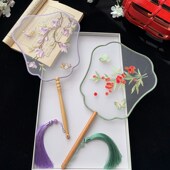 扇子古风圆扇宫扇结婚新娘团扇刺绣花手工复古刺绣汉服舞蹈扇子女