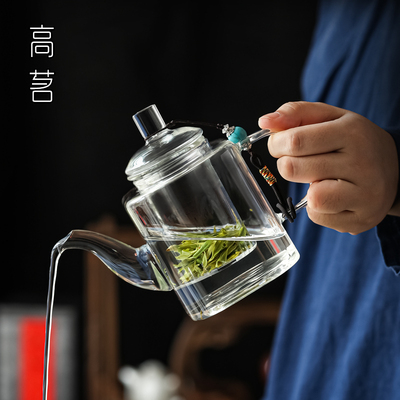 玻璃小茶壶300ML泡红茶专用茶具方形内置滤网过滤小号泡茶器家用