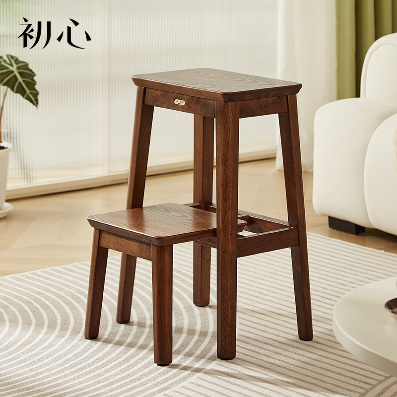 初心实木多功能家用梯子室内人字梯楼梯两用登高爬梯子台阶加宽