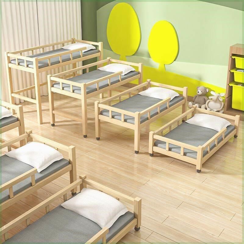 幼儿园抽屉式四层床实木推拉床托管班小学生上下铺午睡床折叠松木