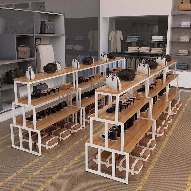 多功能钢木中岛柜衣帽饰品展示柜化妆品多层货架中岛架收纳