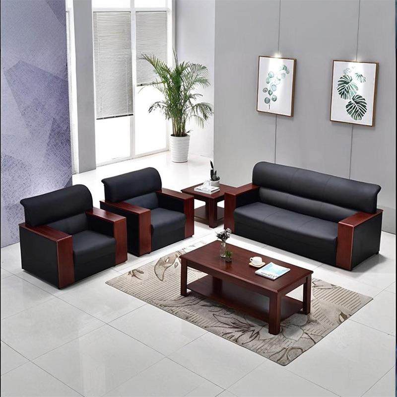 真皮办公沙发简约现代办公室沙发茶几组合商务接待会客单人三人位