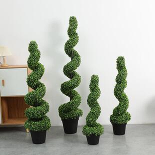 伊伦外贸仿真树螺旋树风格艺术异型绿植蛇形高级感盆栽人造树