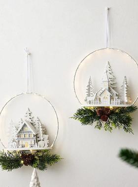 NUCHI北欧圣诞装饰门挂白色城堡麋鹿挂件圣诞装饰品圣诞树挂