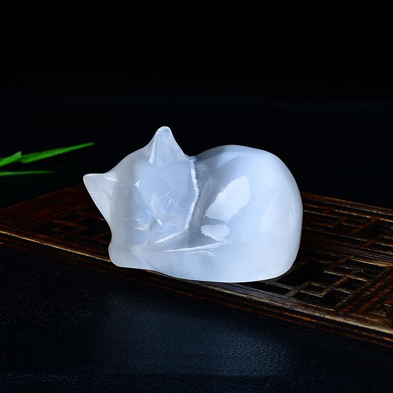 摩洛哥天然透石膏睡猫摆件原石雕刻猫咪家居客厅办公桌面装饰品