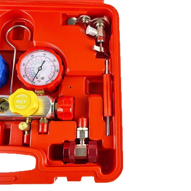 汽车空调加氟表r134a冷媒 雪种压力表双表阀空调加氟工具套装