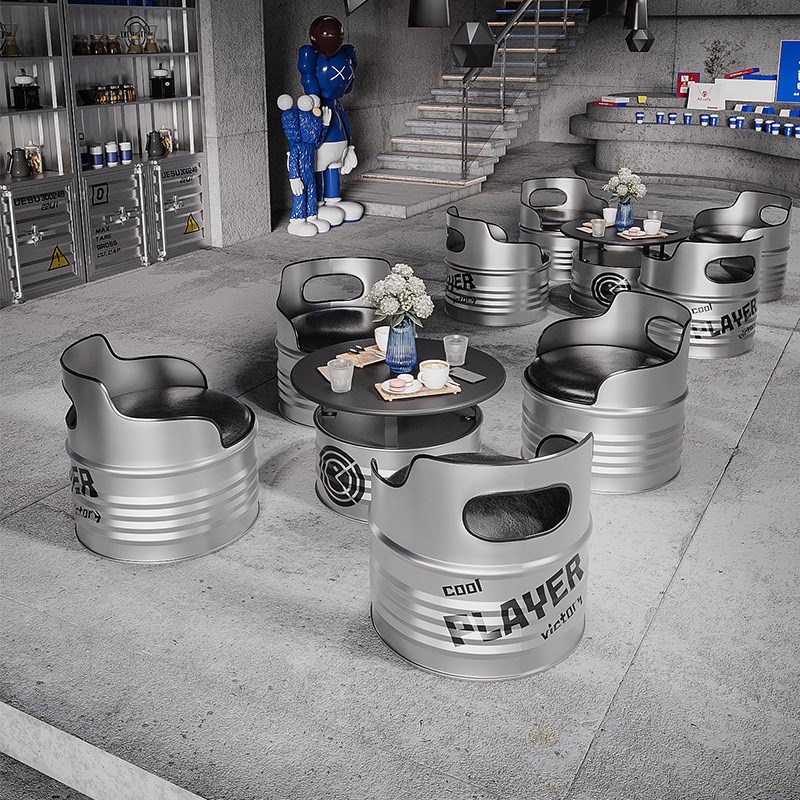 工业风酒吧桌椅KTV沙发 铁艺油桶座椅 酒吧散台桌椅 卡座茶几组合