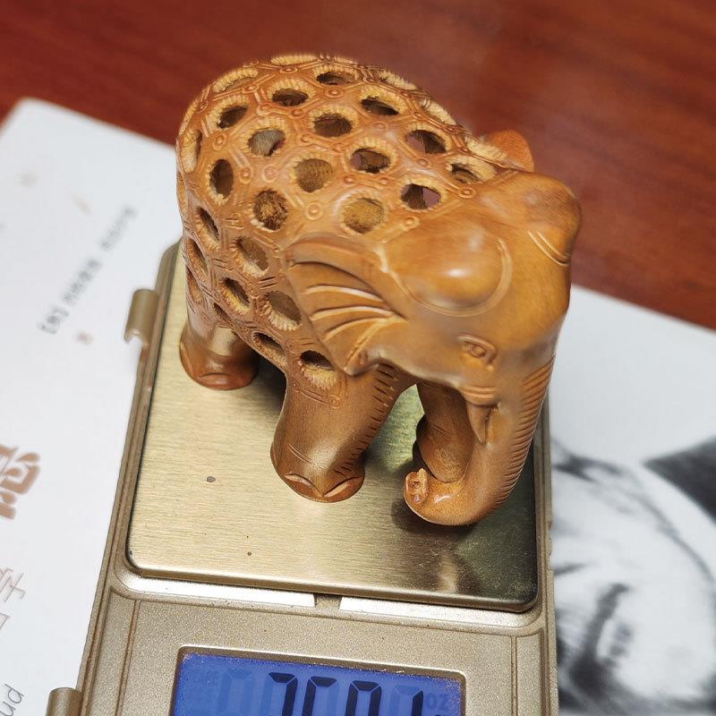 迈索艺铭仙苑尔檀工香黄大象镂空手雕刻摆居件杨木质家饰