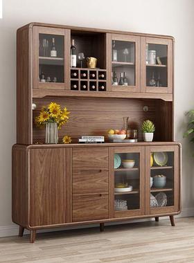 新中式餐边柜纳实ERJ木一体靠高墙厨房碗柜收客水厅茶柜酒柜大容
