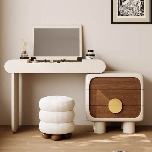 梳妆台家用斗柜奶油风加小户款1型新翻化妆镜盖实木可伸缩化厚妆桌
