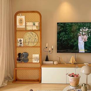 中式复古杂志架隔断屏风沙发边客厅入户遮挡正对门玄关可移动藤编