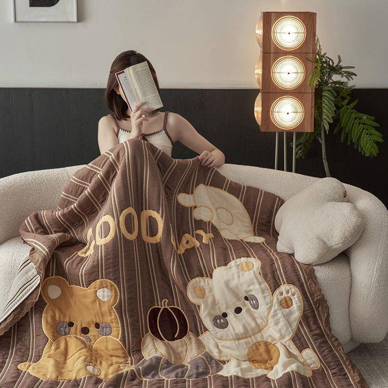 纯母婴级泡芙被精梳四棉人季通用超柔卡通盖毯成家用ITG纯棉毛巾