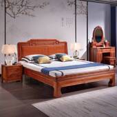 全实木榫卯结构花梨木床菠萝格木1.8米双人大床雕花1.5米双人大床