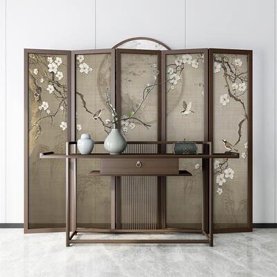 中式屏风隔断客店厅入户玄关酒古用典卧985室遮挡家折实叠木折屏T