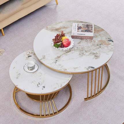 约家用圆母形子简茶几小户可伸缩圆型可伸缩茶几公司客室接待室会岩板茶几