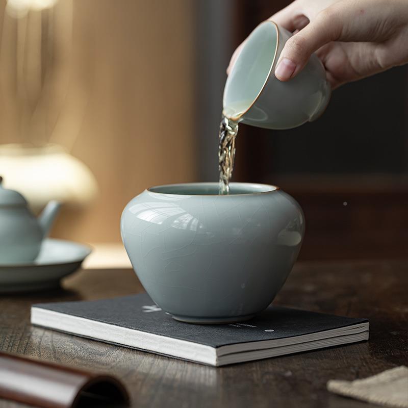 皓废澜汝窑冰裂SDS-PJ00釉开片可养建件水家用茶配洗茶道零水桶茶