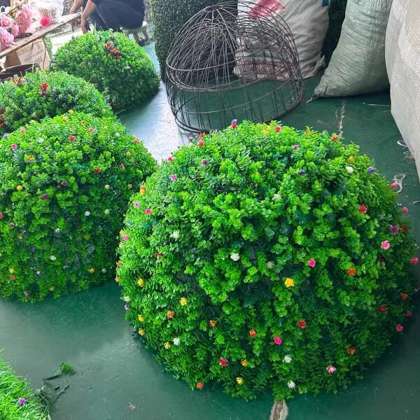 户外井盖装饰绿植遮挡装饰品空心仿真绿植尤加利带花草球米兰草球