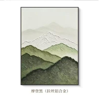 丰手顺绘油画背有靠山客厅装饰画抽绿色象立DAF体肌理玄关档画山