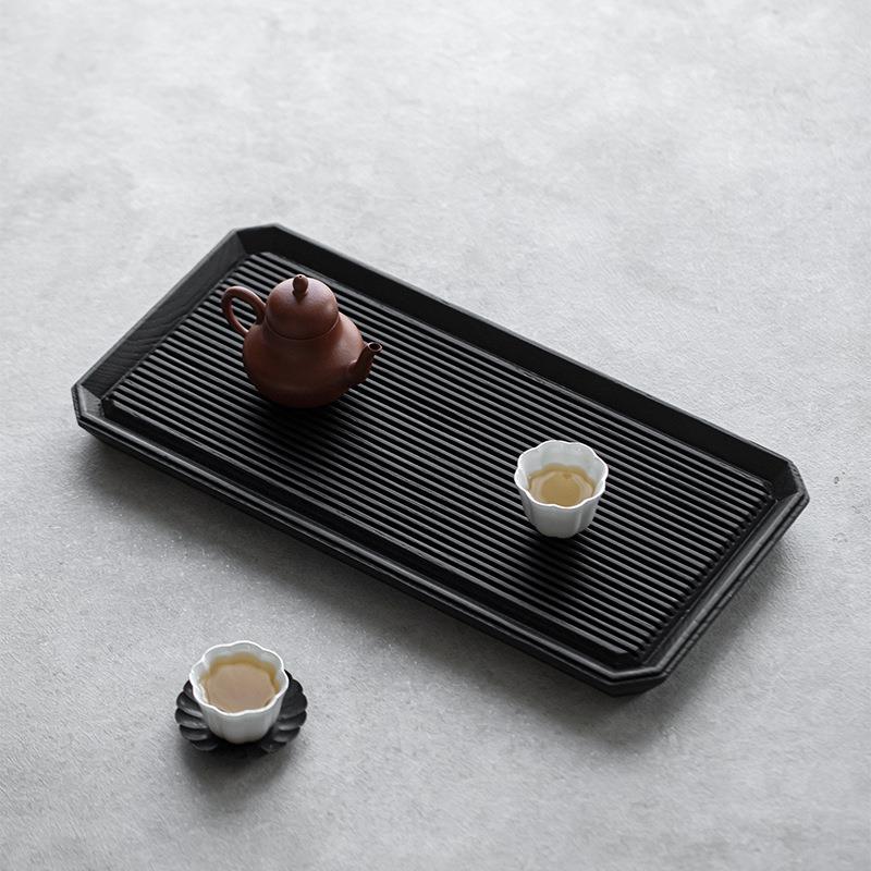 蜡盘木炭烧春水托黑茶托中白式简约家用小茶盘干泡茶台长型方茶海