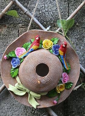 庭院装饰别墅园景造园艺挂件美式乡村树脂草仿真帽花户外鸟窝1055