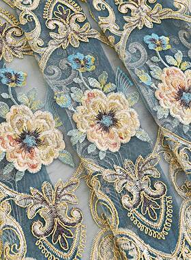 Y8Z新款欧式窗帘布成品客厅卧室遮光雪尼尔镂空绣花纱帘奢华